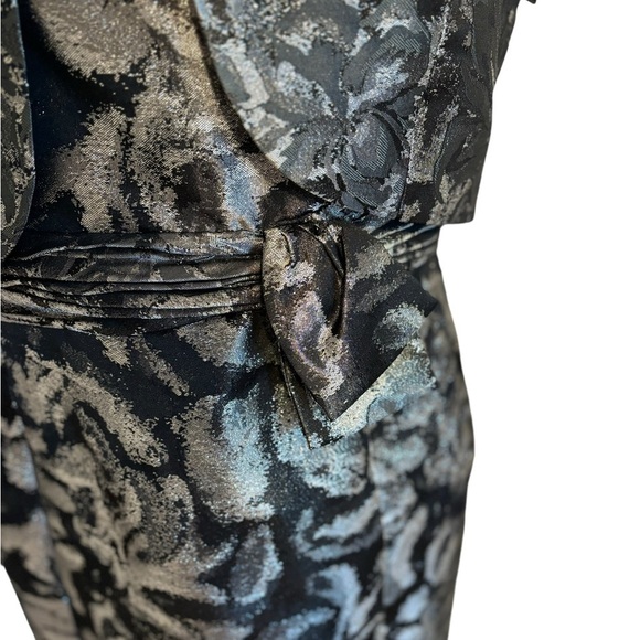VTG 90s Black Gray Metallic Brocade Floral Sheath Dress Topper Jacket. SZ 14 - Picture 6 of 16